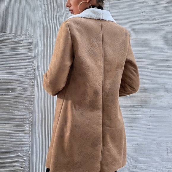 Cozy Camel Tan Vegan Leather Teddy Jacket Coat - Picture 3 of 3